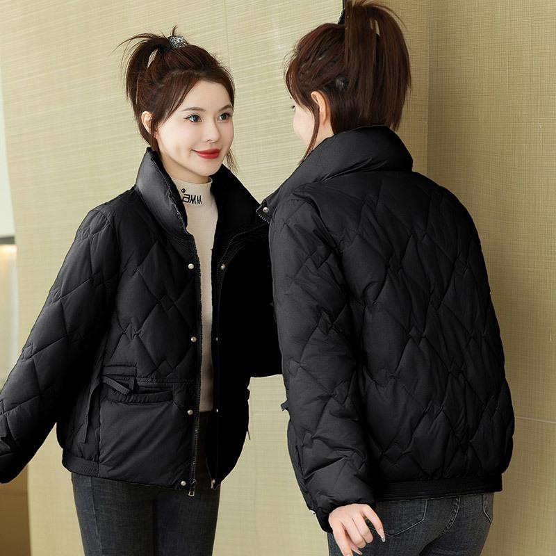 2025 winter new stand-up collar short down cotton Korean version loose plus size cotton jacket women's cotton jacket warm padded jacket