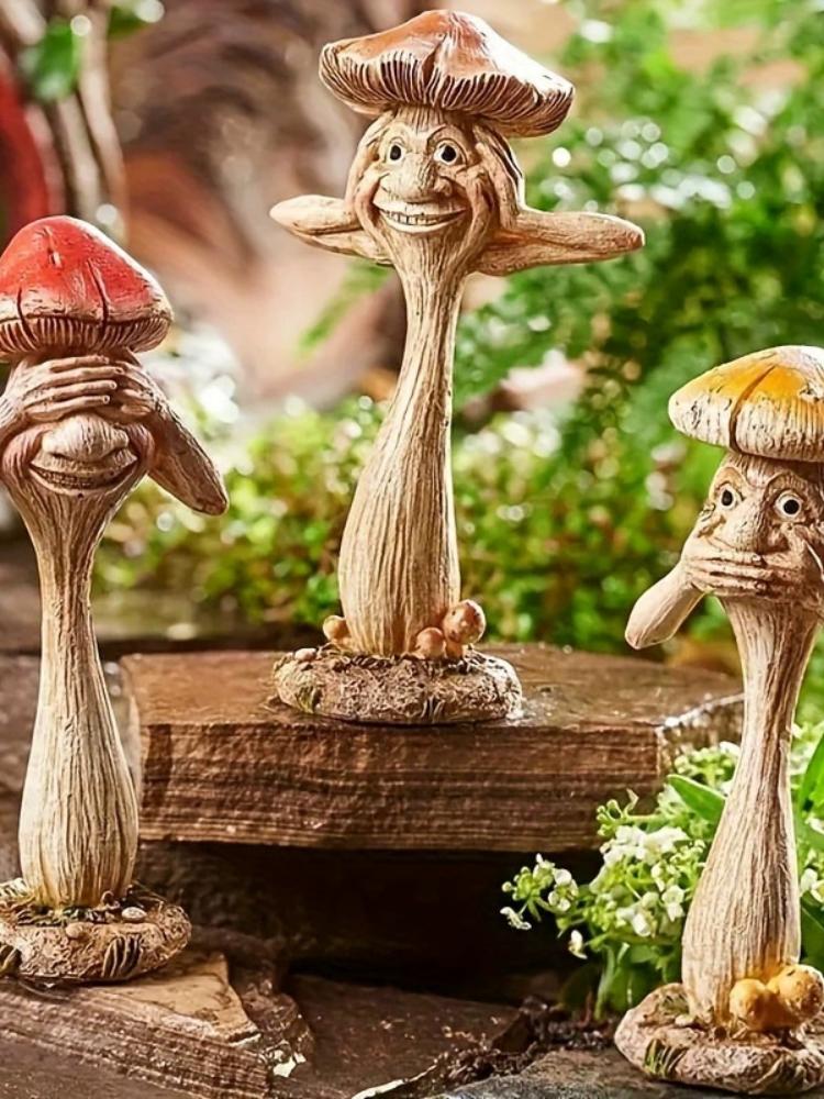 Creative Resin Mushroom Crafts Ornament For Garden Landscape Home Office Desk Bookshelf Indoor Outdoor Miniature Decor