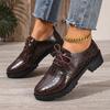 Retro Lace Up Low Top Shoes for Women Autumn 2025 New British Style PU Leather Size 36-43 Mid Heeled Loafers Zapatos De Mujer