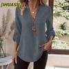 Women's Fashion Casual Solid Color Print Long Sleeve V Neck Blouses & Shirts