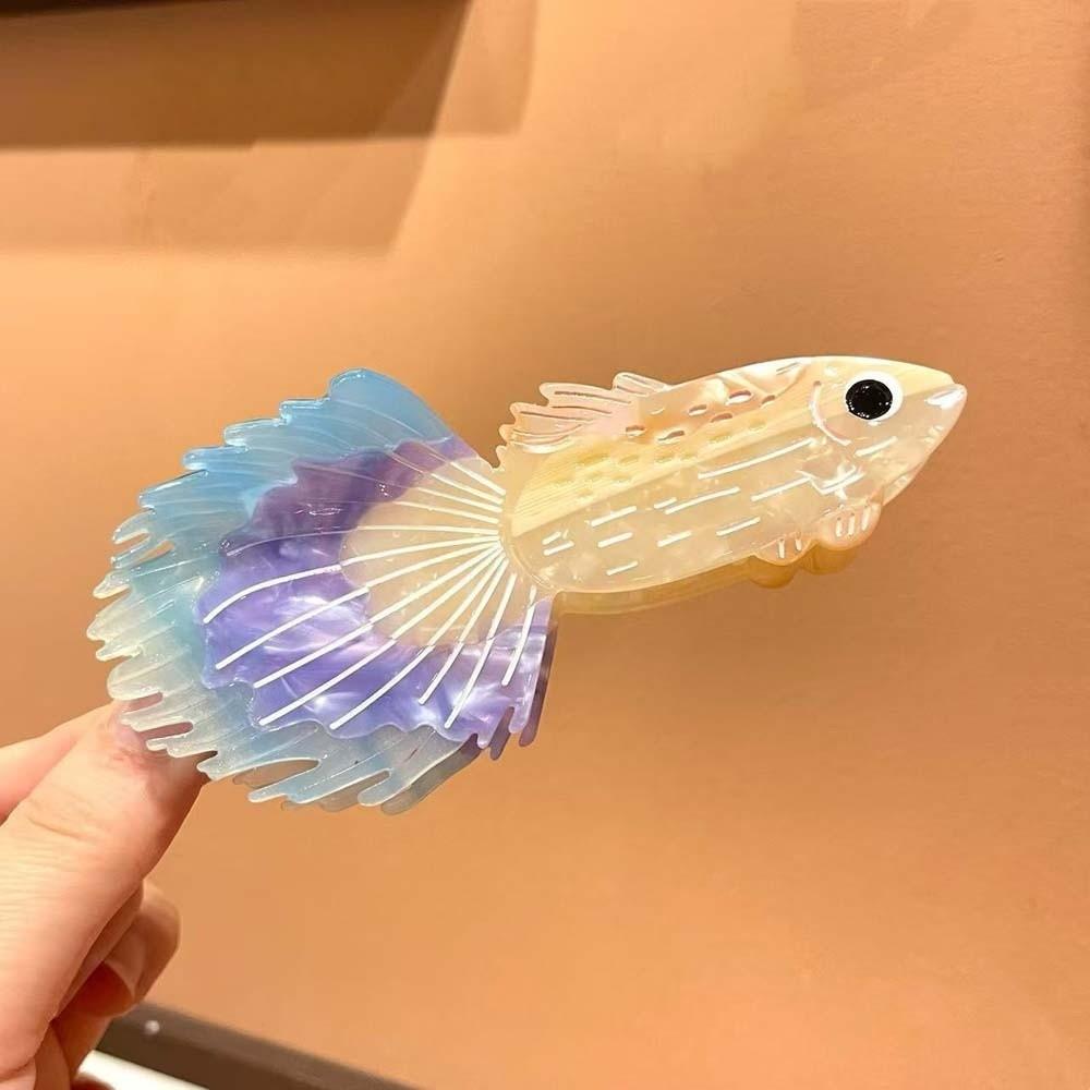Korean Style Silver Arowana Shark Clip Acrylic Acetic Acid Hair Claw Guppy Hair Claw  Travel