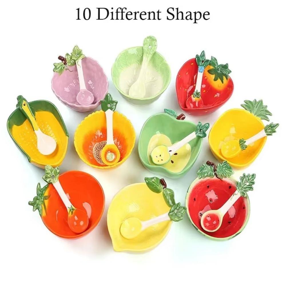 Ceramic Creative Fruit Shape  Bowl Cartoon Vegetable Tableware  Cute Bowl Serving Bowl Strawberry  with Spoon Japanese