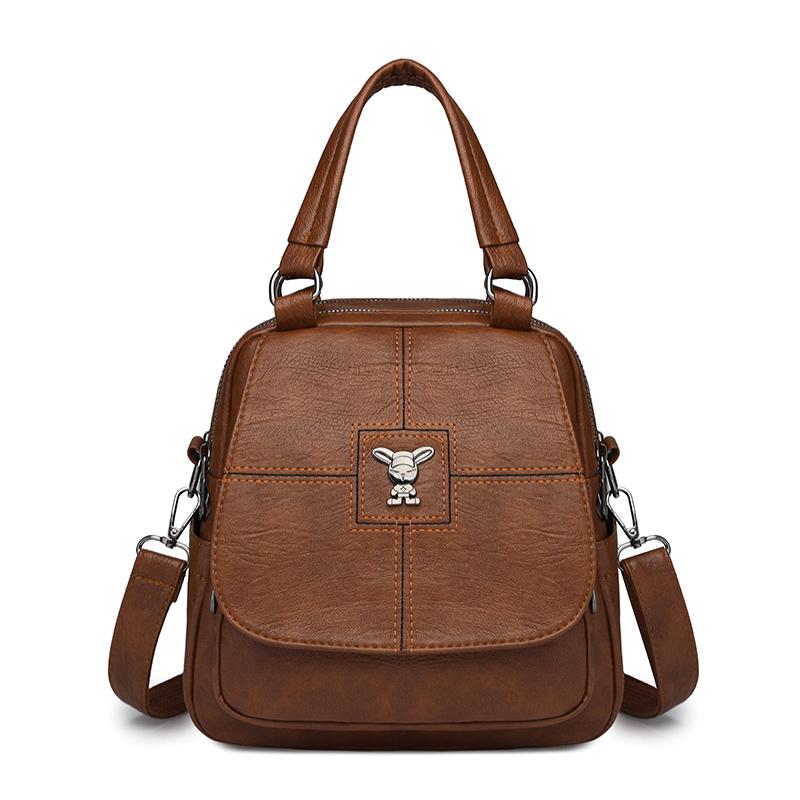 

Многофункциональная сумка через плечо Женский рюкзак из мягкой кожи Однотонная сумка через плечо коричневый