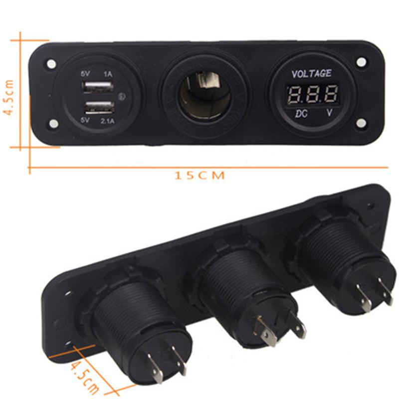 Car Accessories - Three-Function Dual USB Charger + LED Voltmeter + 12V Socket Panel Rechargeable Power Adapter Suitable For Yacht Car Accessories