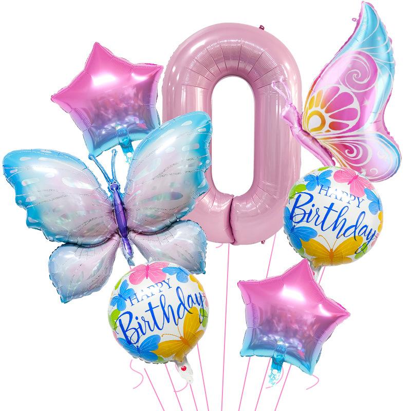 

40 Inch Pink Digital Birthday Party Decoration Ice Blue Gradual Change Butterfly Star Aluminum Film Balloon Set Ice Blue Butterfly Set 0