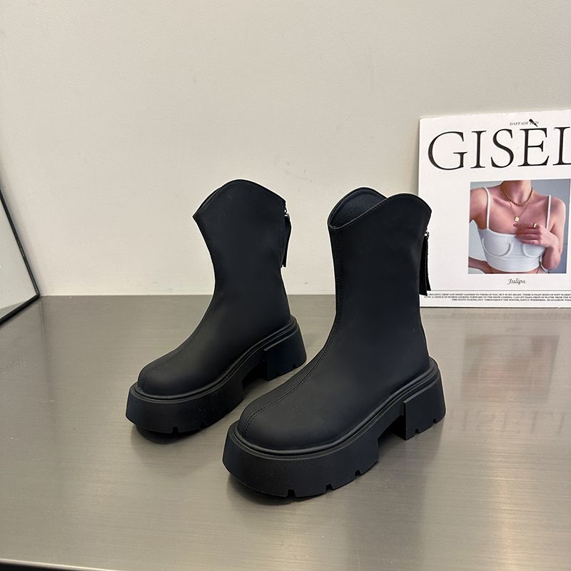 Inner Heightening Women's Boots 2025 Autumn and Winter Short Boots Versatile Small Thick-soled Martin Boots Short Thin Boots with Skirts