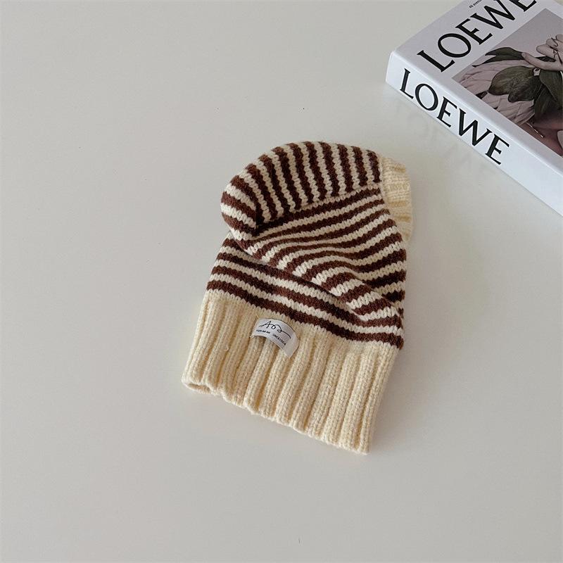 Korean Style Striped Knitted Baby Hat - Warm Wool Windproof Design for Autumn & Winter