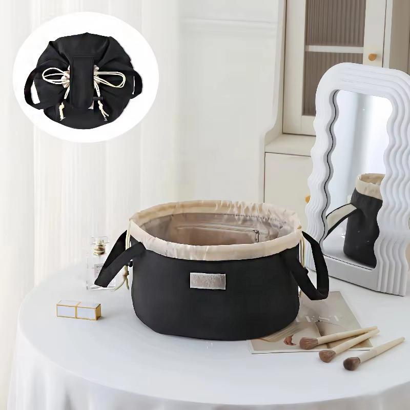 1PC Drawstring Waterproof Bucket Large Capacity Cosmetic Fashionable Makeup Fashionable Bag Portable Organizer High-End 30x17cm