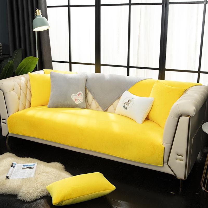 Sofa Cushion Plush Winter Leather Sofa Cushion Non-Slip Thickened Fur Simple Modern Cover Cloth