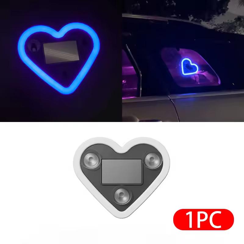 Car Triangle Window LED Solar Powered Heart-shaped Neon Light Rear Window Illuminated Interior Decoration Atmosphere Light