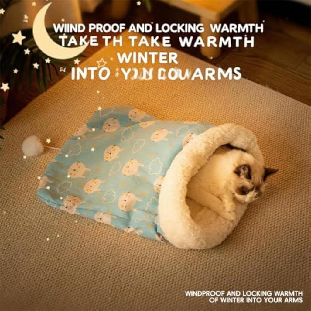 Dickes, kuscheliges Haustier-Taschennestbett für Kätzchen und Welpen, bequemes, warmes Nest für kleine und mittelgroße Hunde und Katzen, Katzenschlafsack für den Winter, weich und flauschig