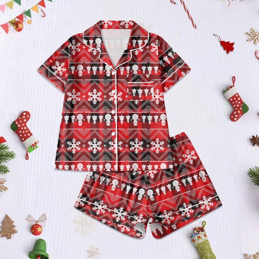 Women's Pajamas Fashion Two-Piece Shirt Shorts Set Soft Holiday Casual Clothing Set