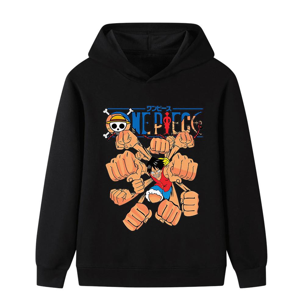 B1379 Kids Boys Girls Anime One Piece Print Casual Long Sleeves Hoodie 100cm чёрный