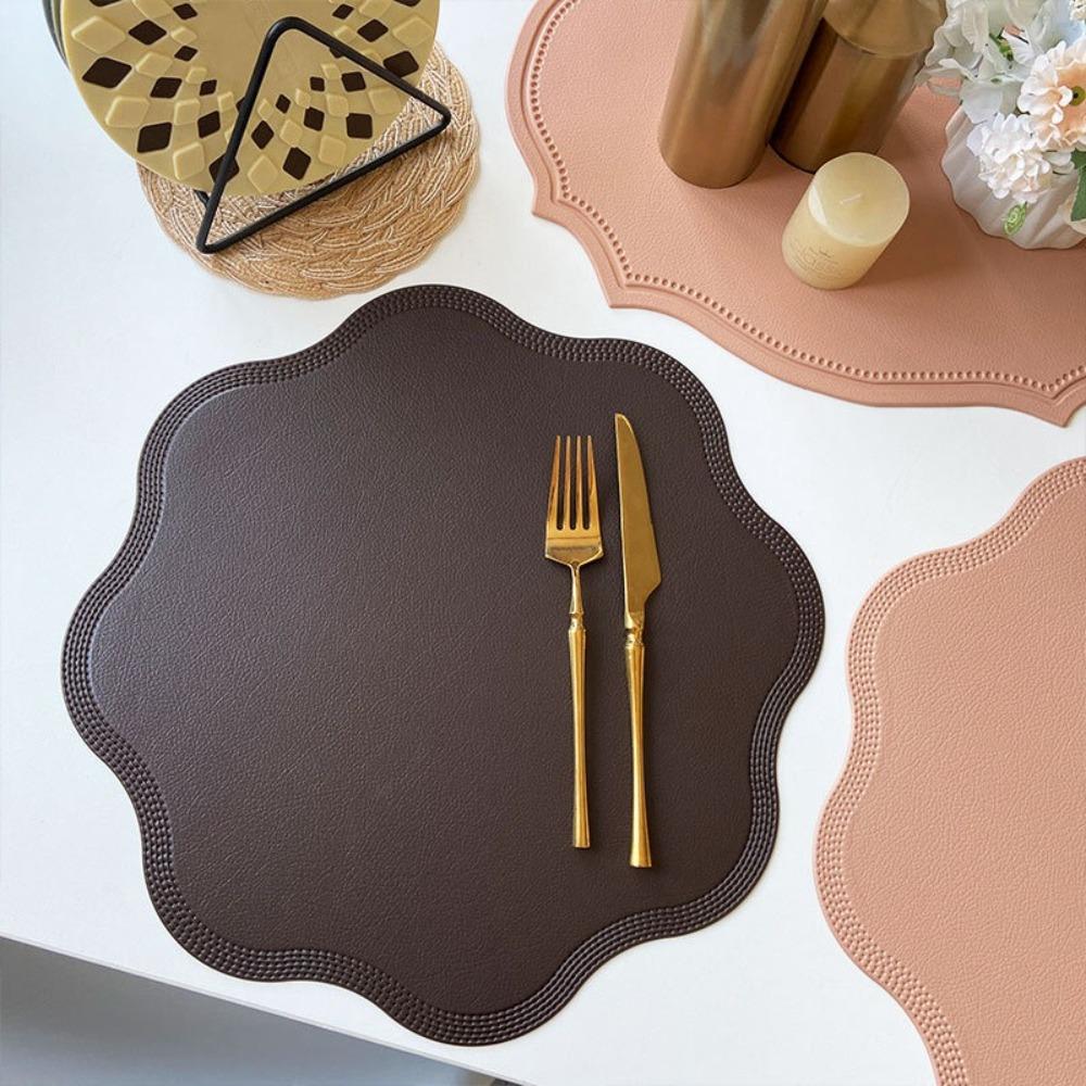 Waterproof Leather Placemats Heat-Resistant Insulation Mat Embossed Place Mats  Bars Coffee Shops