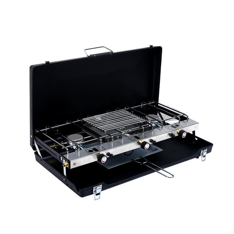 Portable Outdoor Double Burner Gas BBQ Grill & Folding Rack