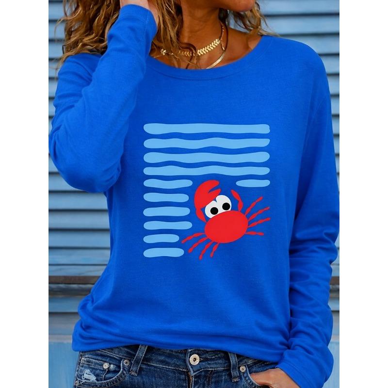 Women's T Shirt Print Graphic Geometric Ocean Fashion Stylish Classic Long Sleeve Crew Neck Regular Tops