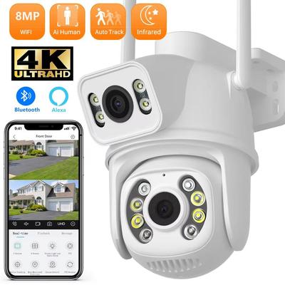 2024 New 8MP EU 4K Dual Lens WIFI PTZ IP CCTV  Security Camera Real Time Dual Screen Ai Auto Tracking Body Detection Outdoor Waterproof  Surveillance