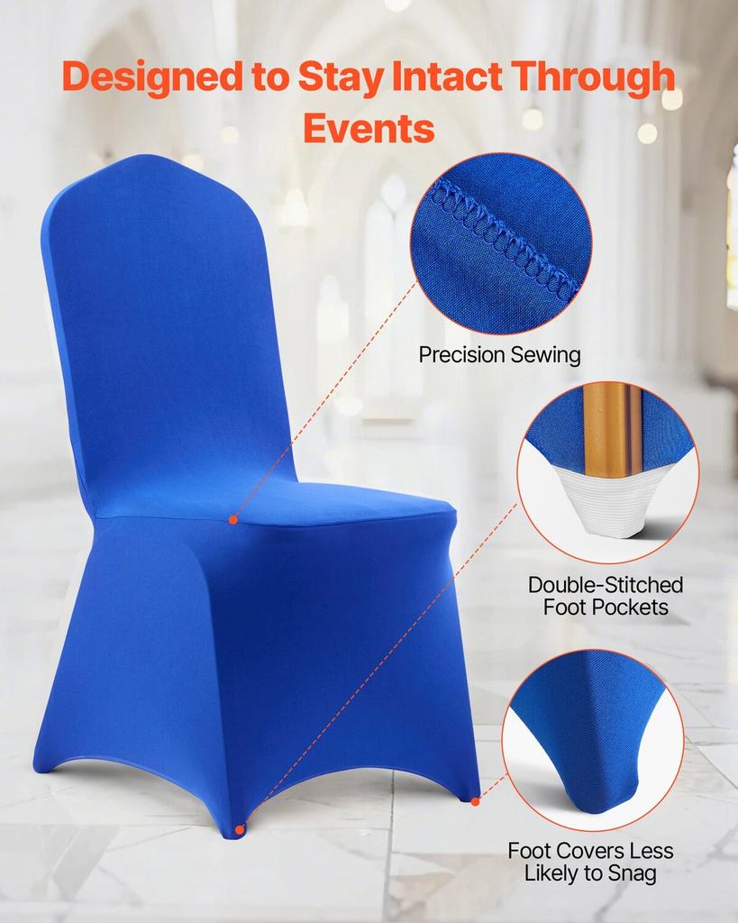 50 Pcs Royal Blue Chair Covers, Polyester Spandex Chair Cover, Stretch Slipcovers for Wedding Party Dining Banquet Flat-Front Chair Covers, Fits Chair