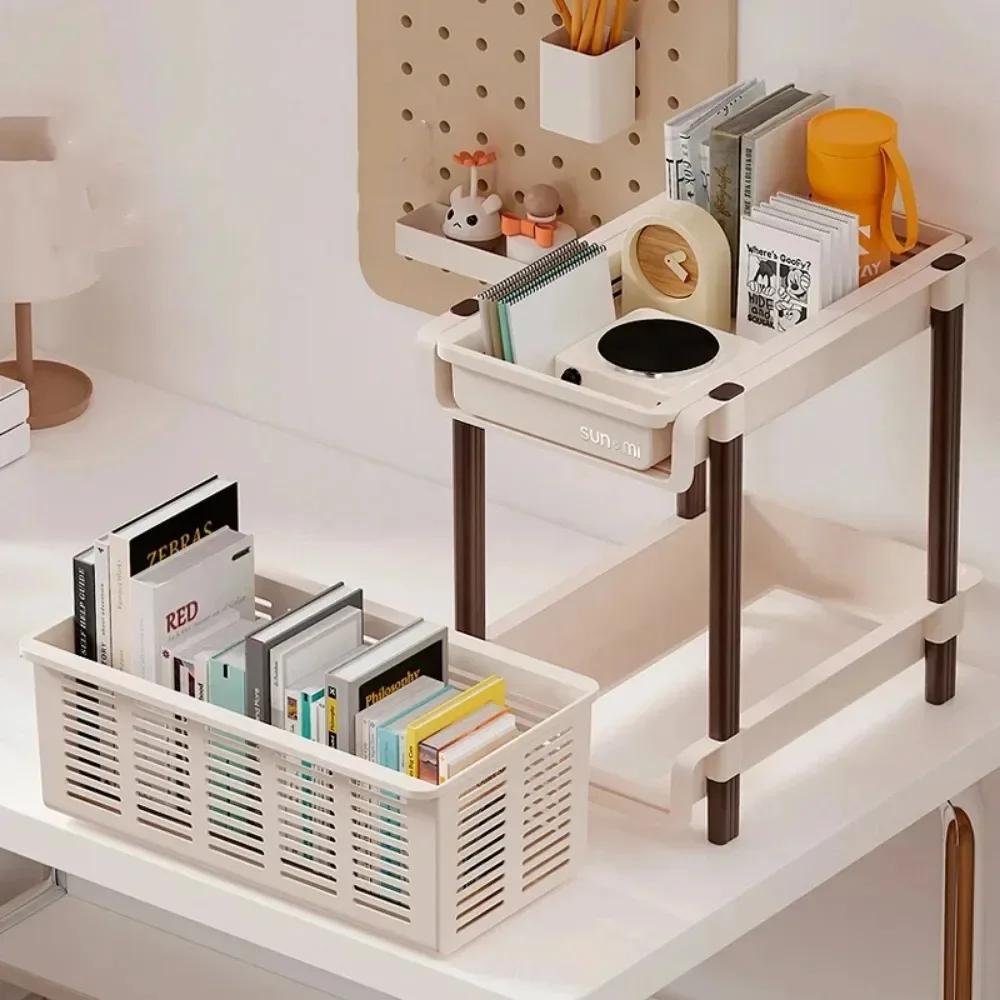 Desktop Storage Rack Movable Multi-storey Bookshelf Trolley Bathroom Shelf Kitchen Organizer Cart With Wheels Snack Storage Rack