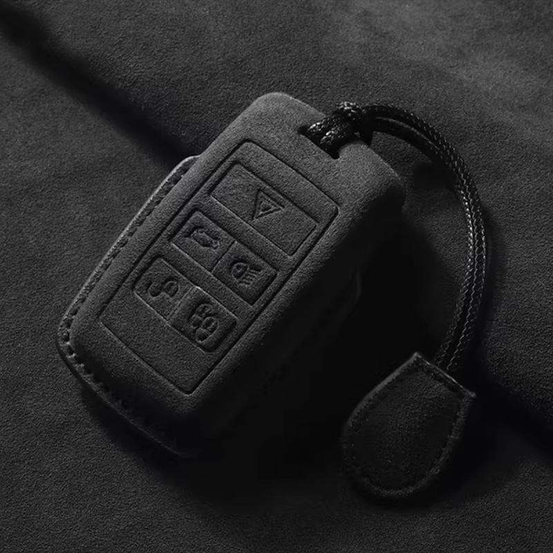 Suede Faux Leather Car Key Case Cover Protective for Jaguar XE XF XJ F-type F-pace E-pace Guitar Keychain Protector