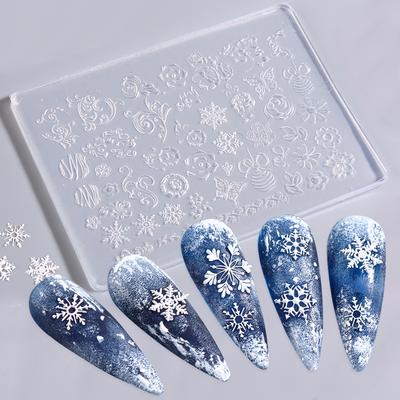 3D-Silikon-Nagelschnitzform Schneeflocken Winterform Stempeldesign Gel Schablonen DIY Maniküre Zubehör Werkzeuge Multi-Designs