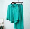 2025 Women's Stylish Elastic Long-Sleeve Shirt & Wide-Leg Pants 2-Piece Autumn-Winter Set