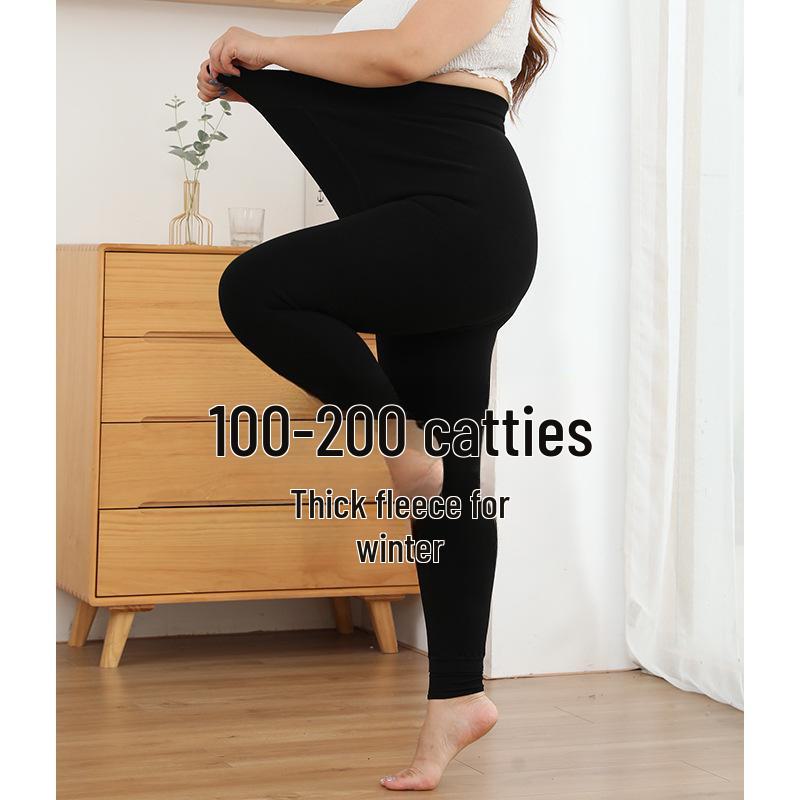 Übergröße Hohe Taille Samt Baumwolle Leggings für Winter - Einfarbig, Warm, für Frauen bis 200 lbs