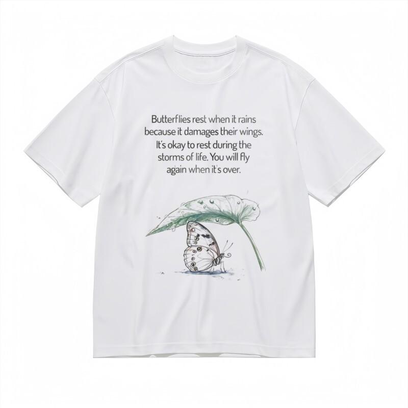 

Women s Breathable Classic T-Shirt Rest and Fly Again Quote with Green Leaf Tee S