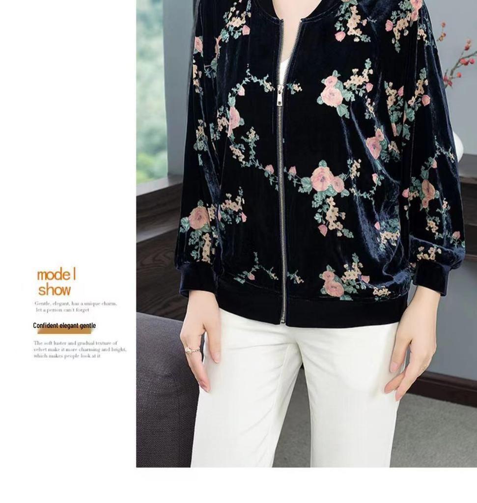 Women's Casual Gold Velvet Baseball Jacket - Korean Style, Loose Fit, Long Sleeve. Perfect for Spring & Autumn.