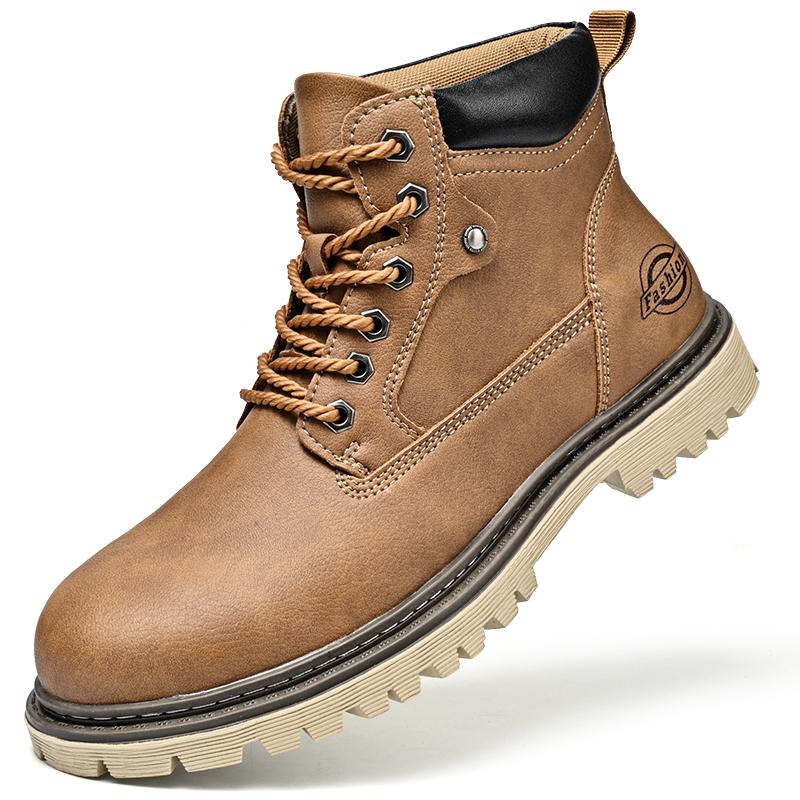 New Leather Men's Boots Autumn Winter Men Work Boots Outdoor Non-slip Ankle Boots Fashion High-Top Men's Shoes Hombres Botas