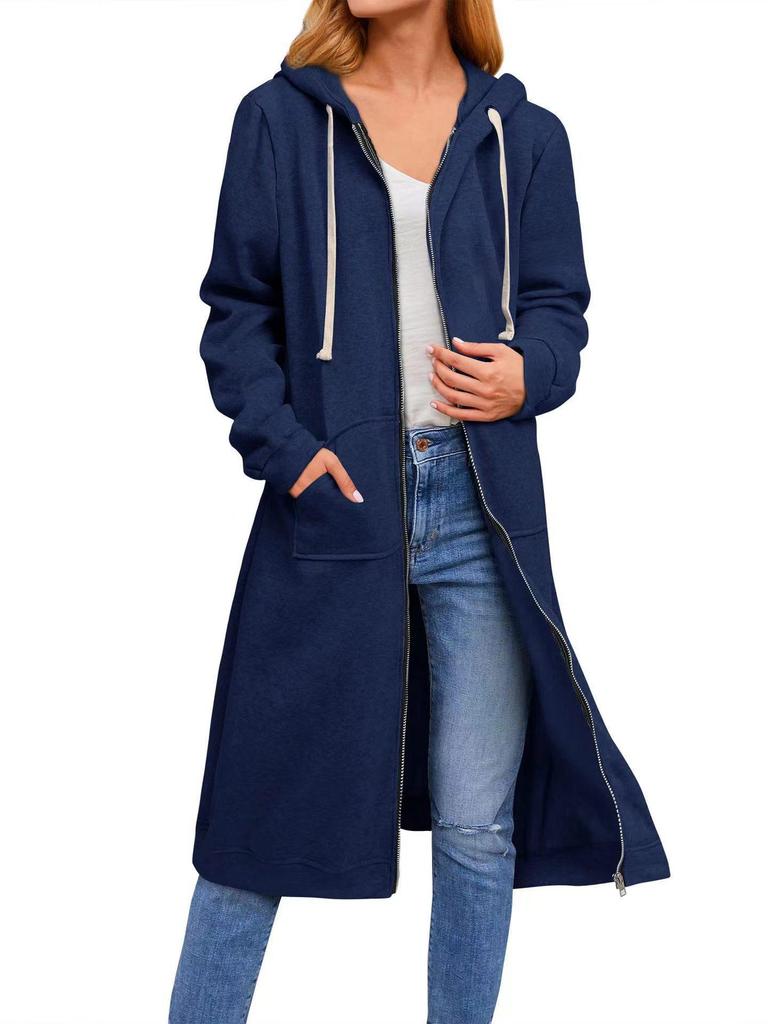 2025 Damen Große Größen Herbst/Winter Lockerer Reißverschluss Langer Strickjackenmantel