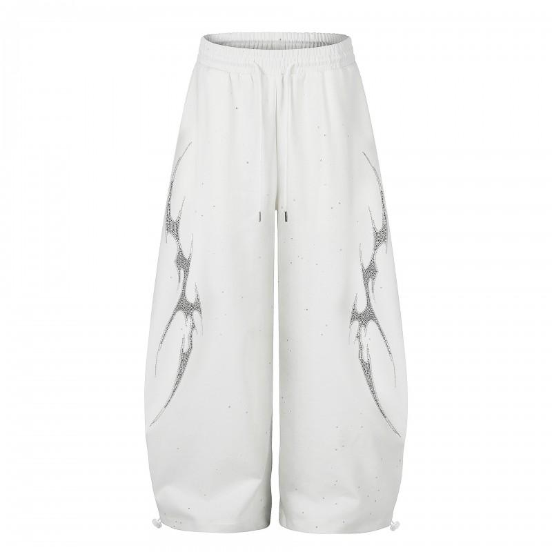 2026 American Vintage Rhinestone Sweatpants Loose Wide Leg Pants Men Women Street Dance