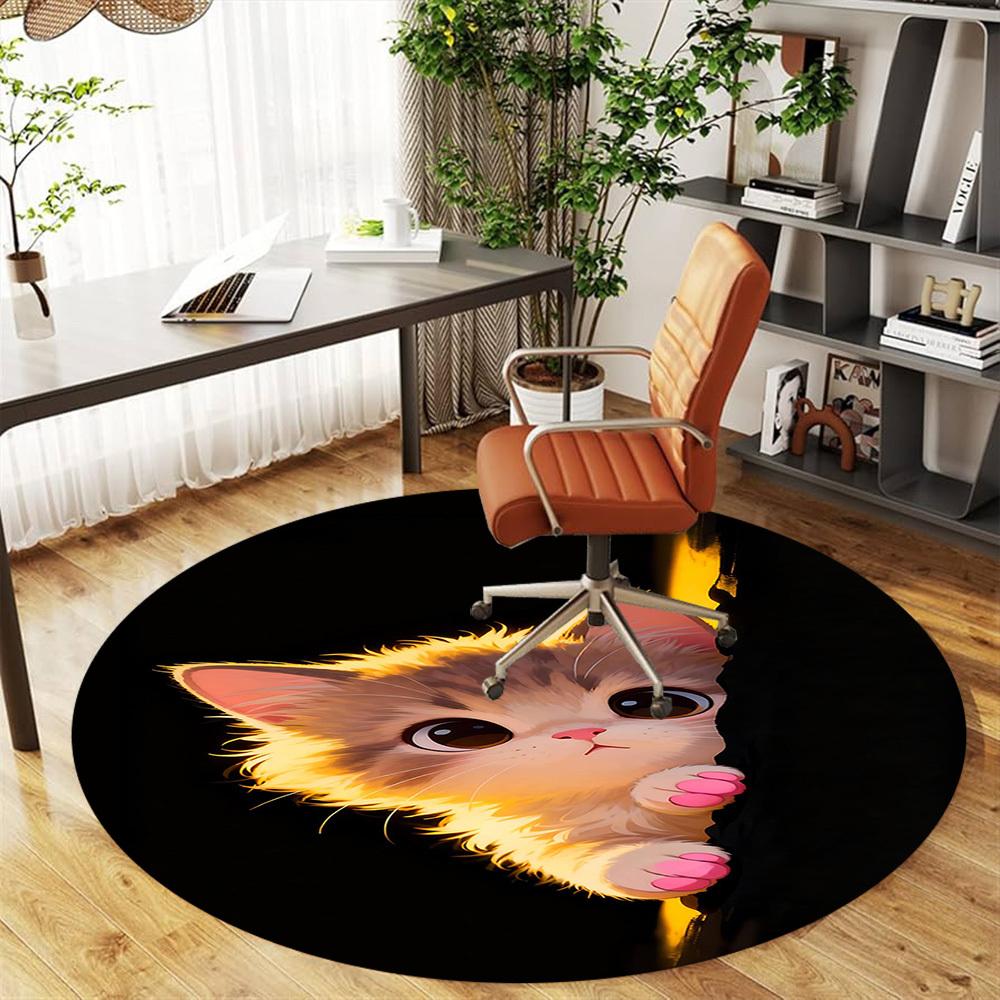 1pc Kitten Cute Round Chair mat office Area Rug - Non-Slip, Floor Mat for Office, Bedroom, and Indoor Decor p127025