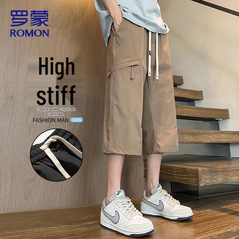 ROMON Men s American Retro Loose Fit Cargo Cropped Shorts 2XL