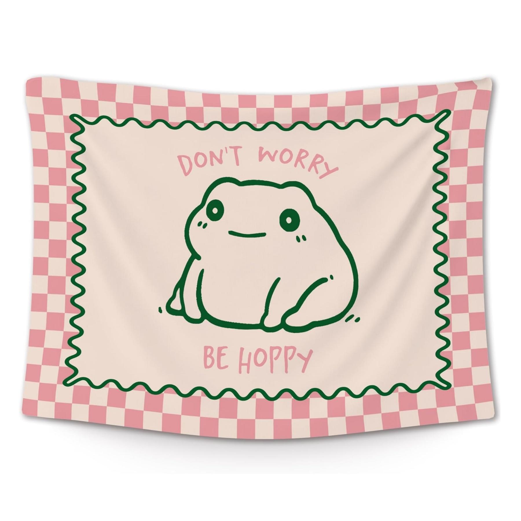 

Dont Worry Be Happy Frog Tapestry Multi Size High Quality Flat Print for Bedroom Living Room Decor Gift Idea 74x94cm(29x37in)