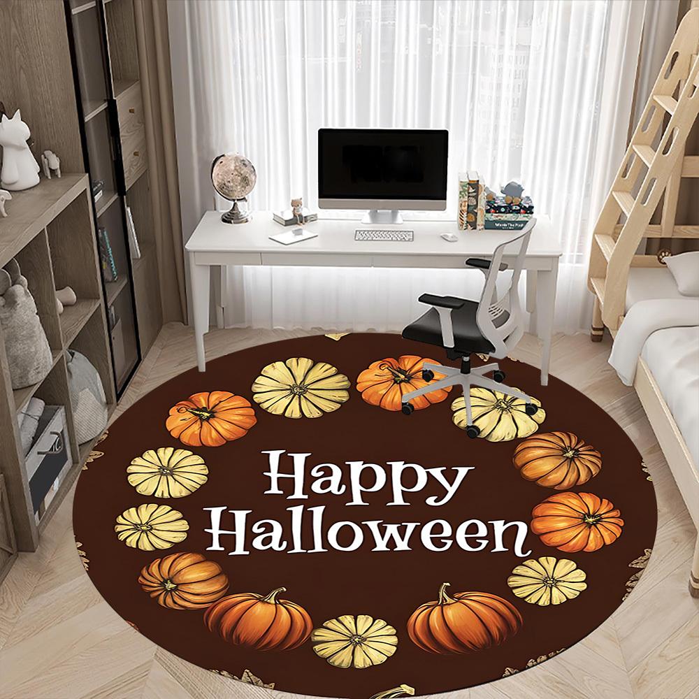 1 Stück Kürbis Halloween Büro Runder Teppich, Unter Bürostühlen Schlafzimmer Wohnzimmer Heimdekoration, Raumdeko, In Verschiedenen Größen Erhältlich