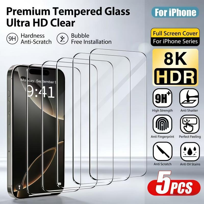 5Pcs HD Tempered Glass for IPhone 11 12 13 14 15 16 17Pro Max Screen Protector for IPhone17Air 15 16 Plus  X XS XR 11 12 13Mini