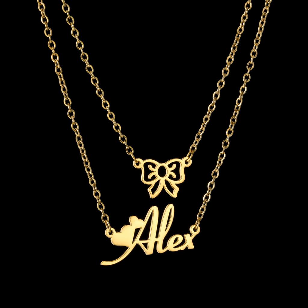 Atoztide Personalized Custom 2 Layer Names Pendant Necklace for Women Stainless Steel Heart Cross Fashion Christmas Jewelry Gift