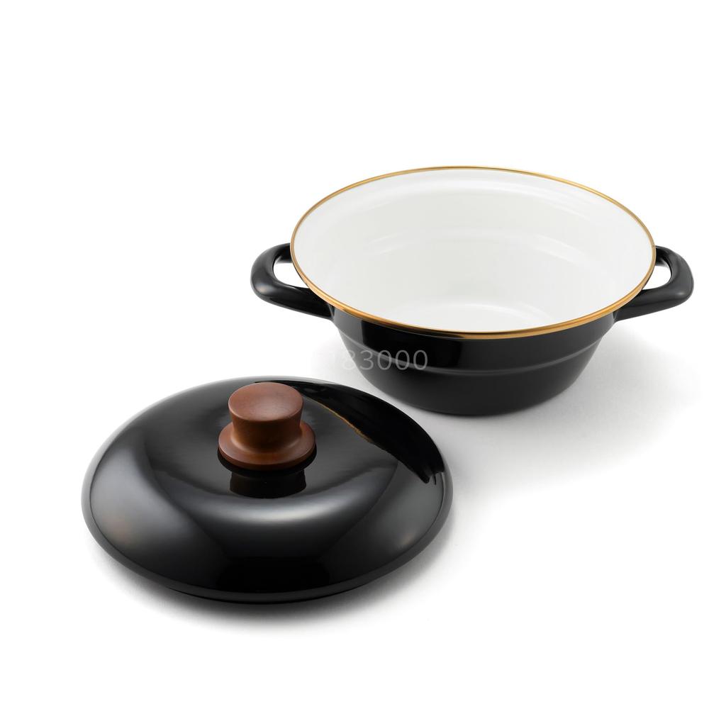 Fuji Enamel Earthenware with Gas Pot, Enamel, Tabletop, 20cm, Lid, IH, Fire, Black, HD-20.BK