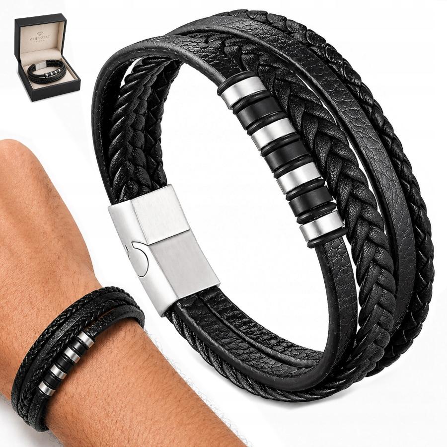 THICK Men' Leather Bracelet, Elegant, Adjustable, 19-22cm, ITALIAN