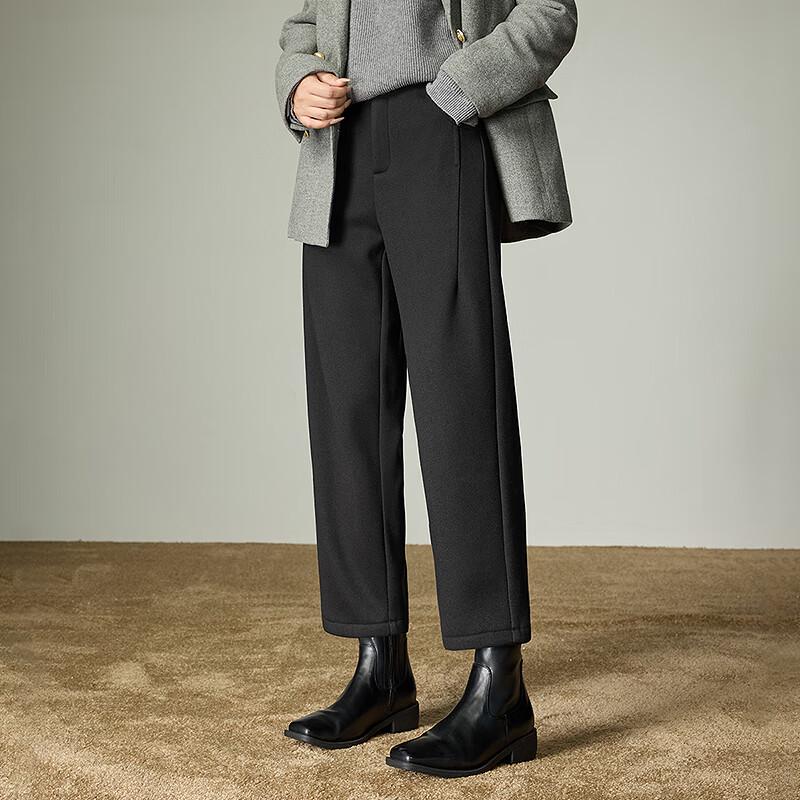 Chuyu Women's Winter Fleece Lined Cropped Woolen-Look Casual Pants