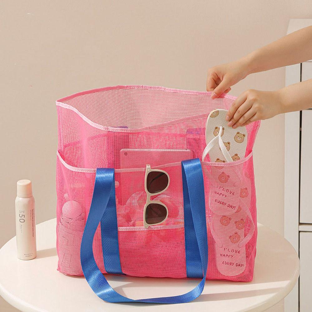 

Foldable Mesh Shoulder Bag Light Weight Toiletry Storage Bag Multifunction Swimming Handbag Beach Style1-Orange