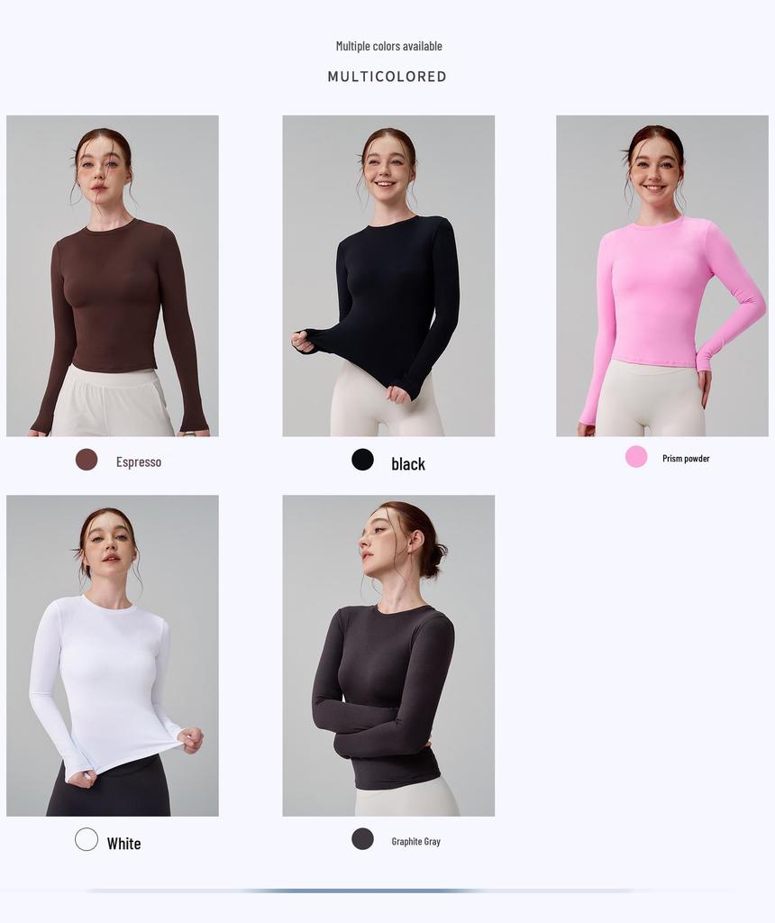 Autumn/Winter Versatile Round Neck Base Layer Sport Top - High Elasticity, Breathable Yoga Fitness Long Sleeve
