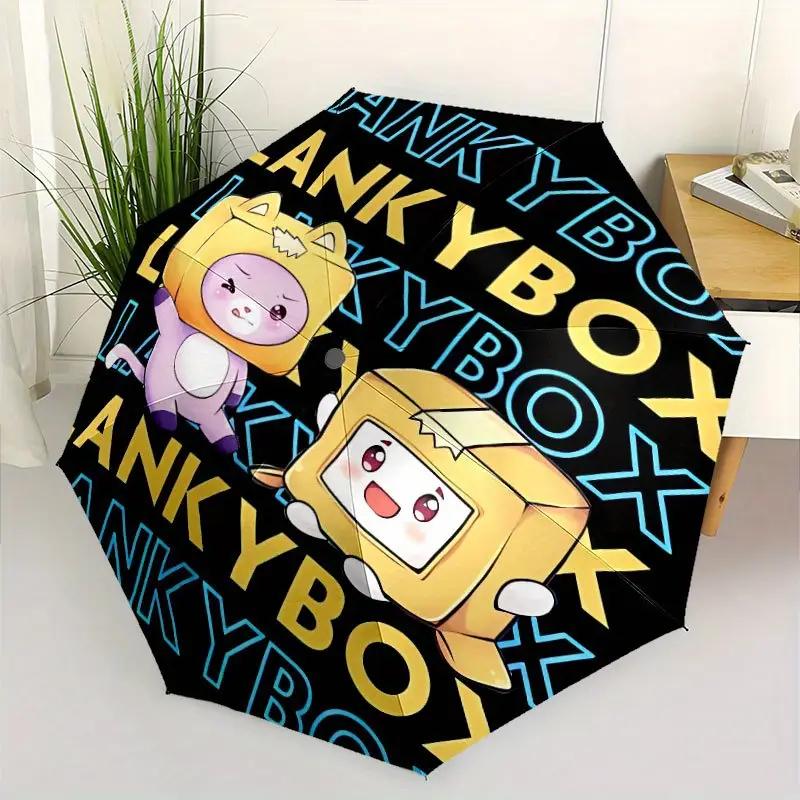 

1pc Lankybox Automatic Folding Umbrella with Anime Character & Lankybox Logo Design - 8-Rib Heavy-Duty Iron Frame, Windproof B (as the picture,Iron&8K)