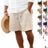 Men's Casual Stylish Striped Texture Pants  Men's Drawstring Breathable Cotton And Linen Beach Shorts