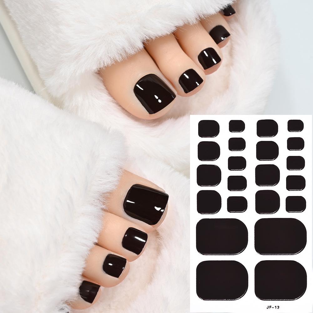 22tips Solid Bake Free Gel Toe Nail Strips Naked Color Black Adhesive Pink Red Polish Gel Nail O4P0