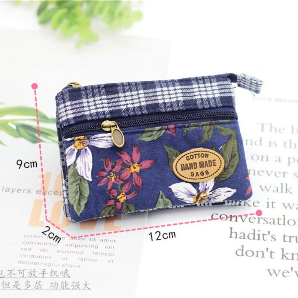 Fashion Flower Multi-layer Cotton Fabric Coin Purse Women Card Wallet Small Change Bag Retro Canvas Female Hand Purses Pouch New