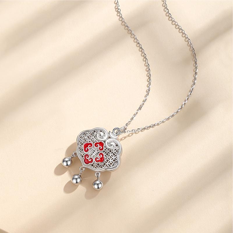 

Серебряное колье-замок долголетия Ruyi S925 - Женское ретро этническое украшение-цепочка на ключицу 925 Silver