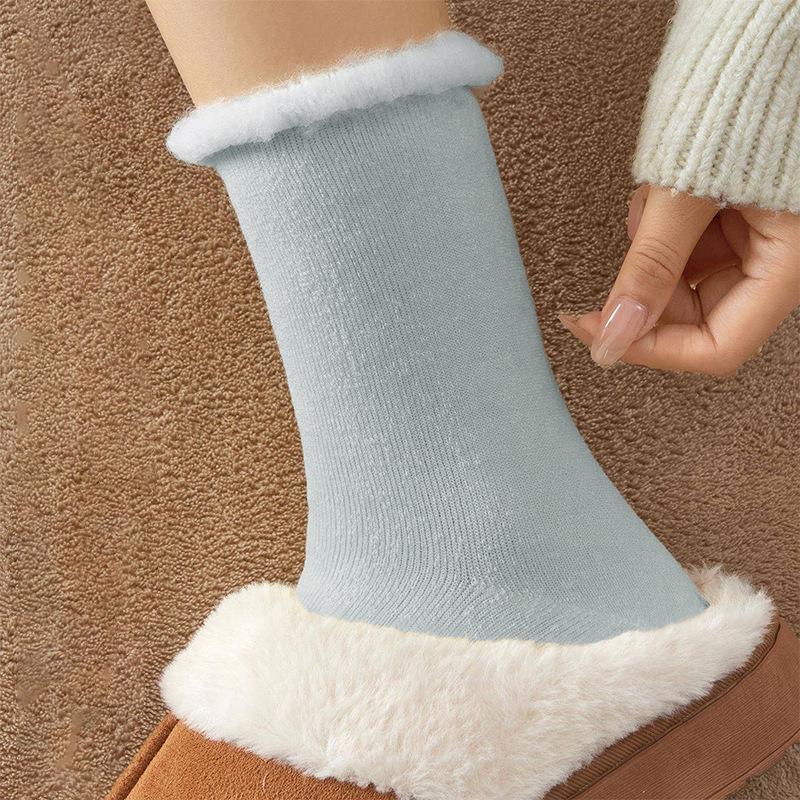 Women's Warm Fleece-Lined Rolled-Edge Winter Socks - Cold-Resistant, Thickened Cashmere Floor and Sleeping Socks.