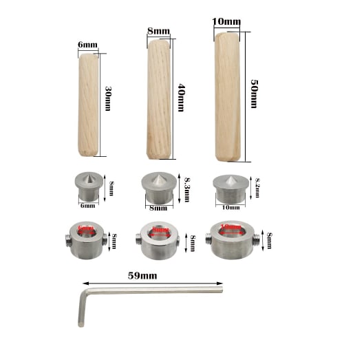 CESFONJER Dowel Kit, Includes 60 6mm, 34 8mm, and 22 10mm Wood Dowels, 6 Dowel Markers, 3 Drill Bit Depth Stop Collars, and a Hex Wrench for Furniture